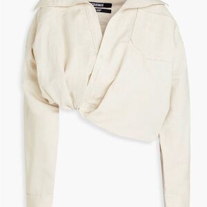 JACQUEMUS
asymmetric cropped cotton and linen-blend shirt
